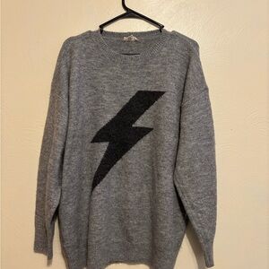 Eesome Gray Crewneck Sweater with Black Lightning Bolt